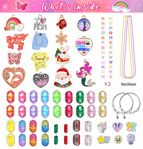 Girls Charm Bracelet Making Kit - Unicorn Jewelry Supplies Make Set DIY Art Craft Set Charm Bracelets Kits Creative Birthday Gifts for Kids Age 6 7 8 9 10 11 12 Year Old Girl Little Children Girl Toys COO&KOO