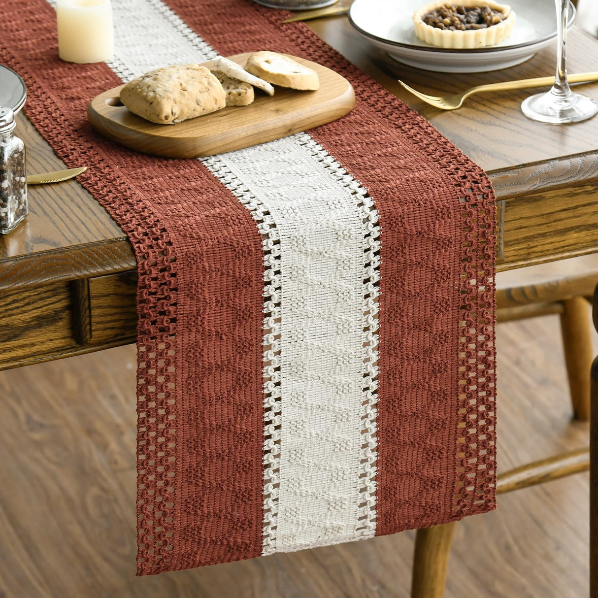 Artoid Mode Caramel Farmhouse Rustic Table Runner, Seasonal Hollow Kitchen Dining Table Decoration for Home Party Decor 12x72 Inch Artoid Mode