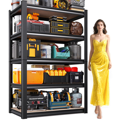 AOAORGG 5-Tier Garage Shelving Heavy Duty Storage Shelves, Metal Adjustable Shelving Unit, Utility Garage Organizer Shelf for Basement, Pantry, Kitchen, Warehouse, 31.5" W x 13.8" D x 71.2" H, Black