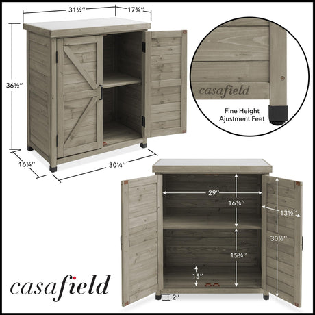 Casafield Outdoor Garden Potting Bench with Metal Tabletop and Storage Cabinet - Wooden Outdoor Garden Patio Workstation Table, Gray Casafield
