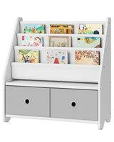 CHOEZON Kids Bookshelf and Toy Storage, 4 Tier Large Capacity Kids Book Rack, Sling Kid Bookcase, for Kids Room, Nursery, Playroom, White and Gray MCW06WT CHOEZON