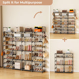 ROJASOP Large Shoe Rack Organizer for Entryway Closet 64-68 Pairs 9-Tier Heavy Duty Tall Garage Shoe Rack Shoe Shelf Shoes Storage with 18 Pcs Removable Side Hooks for Bedroom and Garage Grey ROJASOP