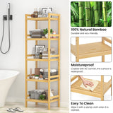 Homykic Bamboo Bookshelf, 5-Tier Narrow 55.9” Adjustable Book Shelf Bookcase Bathroom Shelves Freestanding Storage Stand for Living Room, Bedroom, Kitchen, Rust Resistance, Easy Assembly, Natural Homykic