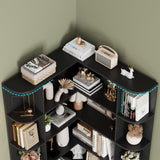 FOTOSOK 74” Tall Corner Bookshelf, 6-Tier Bookshelf and Bookcase with Open Storage, L Shaped Tall Bookcases Wooden Storage Shelves for Home Office, Thickened Boards for Better Load Bearing, Black FOTOSOK