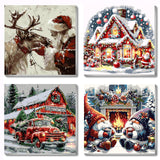 4 Pack Christmas Gnome Paint by Numbers Kit for Adults Beginner,Winter House Elk Easy Painting by Numbers Kits,DIY Truck Oil Painting with Acrylic Paint(with Frame), Home Wall Decor 9.84 x 9.84 in CZYWJMEI
