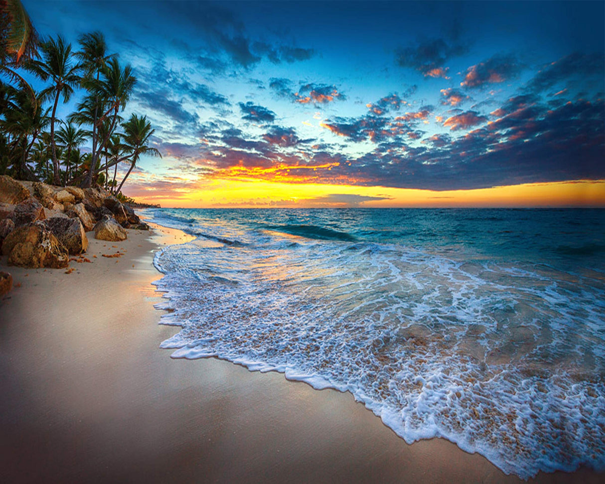 TUMOVO Adult Paint by Number - Caribbean Beach Paint by Numbers for Adults Beginner Seaside Cloudscape Paint by Numbers Kit with 3 Size Brushes and Acrylic Pigment, 16x20 Inches(Frameless) TUMOVO