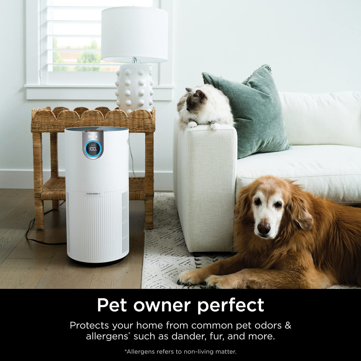 Shark Air Purifier for Home Large Room, Clean Sense Technology, HEPA Air Filter, 1000 Sq Ft, Kitchen, Filters Smoke, Captures 99.98% of Particles, Pet Dander, Pollutants, Dust, Allergens, HP201 Shark