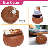 Thgonwid Unstuffed Handmade Moroccan Round Pouf Foot Stool Ottoman Seat Faux Leather Large Storage Bean Bag Floor Chair Foot Rest for Living Room, Bedroom or Wedding Gifts (Light Brown) Thgonwid
