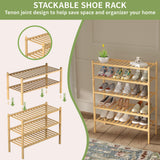 ROMGUAR CRAFT 3 Tier Bamboo Shoe Rack for Closet Free Standing Wood Shoe Shelf Storage Organizer for Entryway Small Space Stackable 27"x11"x20" (Natural) ROMGUAR CRAFT