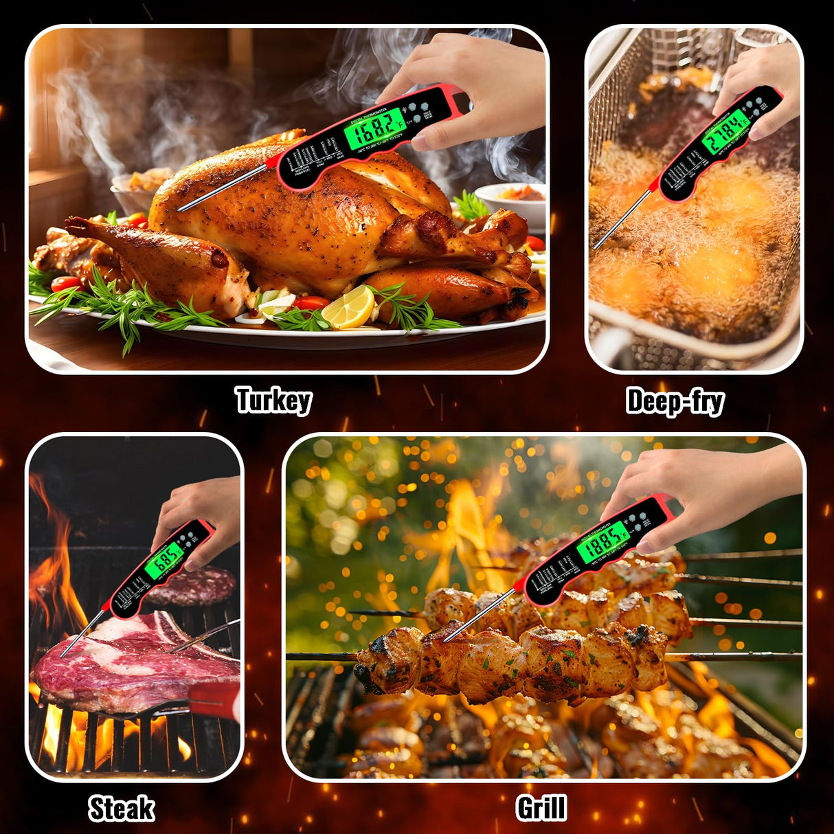 Meat Thermometer Digital, IP67 Waterproof Food Thermometer for Cooking and Baking, Instant Read Meat Thermometer with Backlight, Hold Function & Magnet for Kitchen, Beef, Grill, BBQ, Candy, Turkey PAWPRO