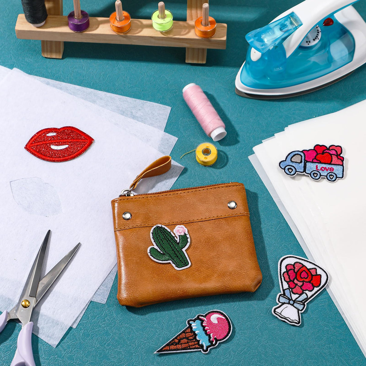 Colingmill 20 Pcs Double Sided Iron on Adhesive Sheets with Backing, Easy Iron on Patch, 100 Pcs Tear Away Machine Embroidery Stabilizer Backing for DIY Craft, Machine Embroidery and Hand Sewing Colingmill