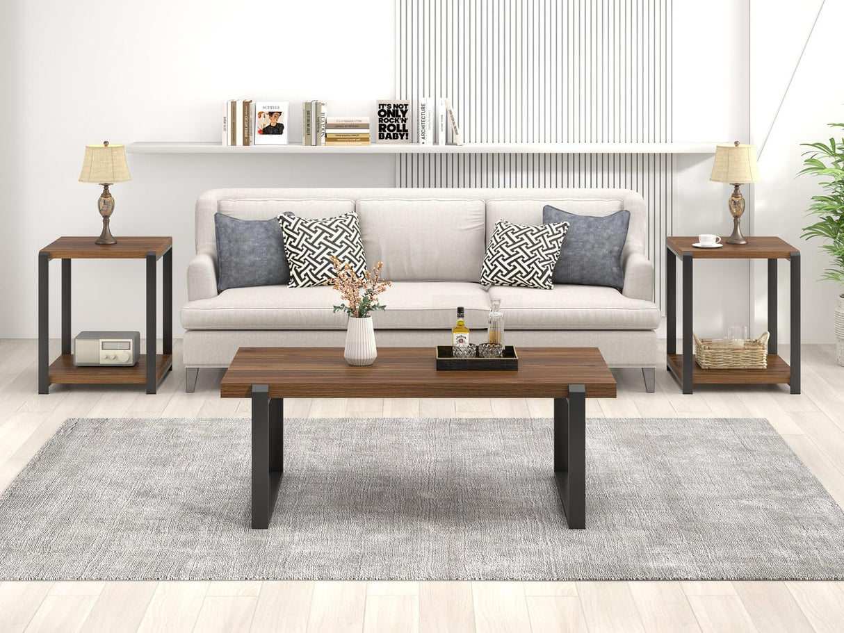 FOLUBAN Modern Coffee Table, Rustic Wood and Metal Center Table, Industrial Rectangle Cocktail Tea Table for Living Room, Walnut, 44 Inch FOLUBAN