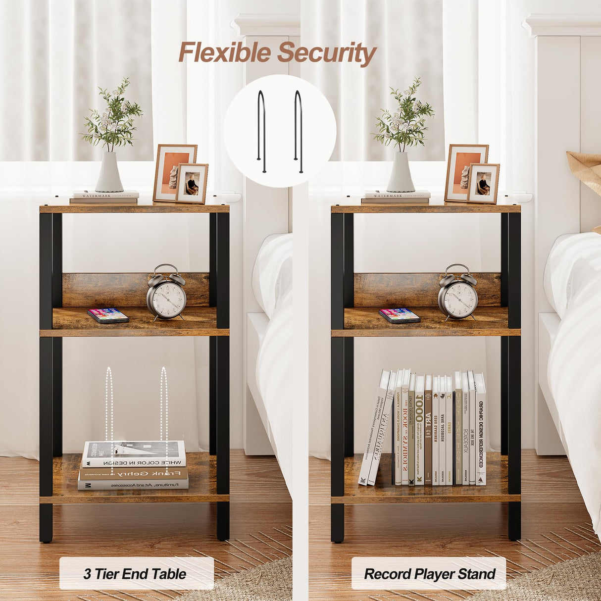 TUTOTAK Record Player Stand with Storage Up to 100 Albums,Record Storage Table,3 Tier End Table,Side Table for Living Room, Bedroom, Brown TB01BB075 TUTOTAK