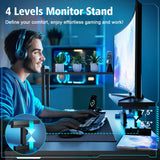 OMICON Computer Desk with LED Light, 42-55 Inch Gaming Desk with Reversible Storage Shelves, Office Desk with Power Outlets Corner Desk for Home Office, Small Space Desk Black Carbon Fiber (42) DOMICON