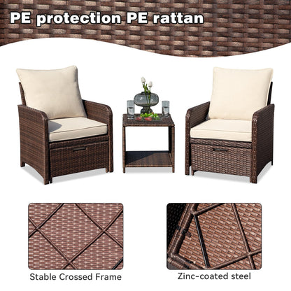 Suvivityse 5 Pieces Wicker Patio Furniture Set, Rattan Patio Conversations Sets, Patio Bistro Set with Ottoman and Table for Garden, Poolside, Backyard (Brown)