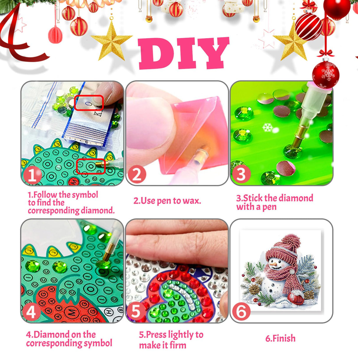 YOKUSHI 12 PCS Diamond Art Painting Christmas Greeting Cards with Envelopes, Snowman Craft DIY Card Making Kits for Adults Kids Gifts (White) YOKUSHI