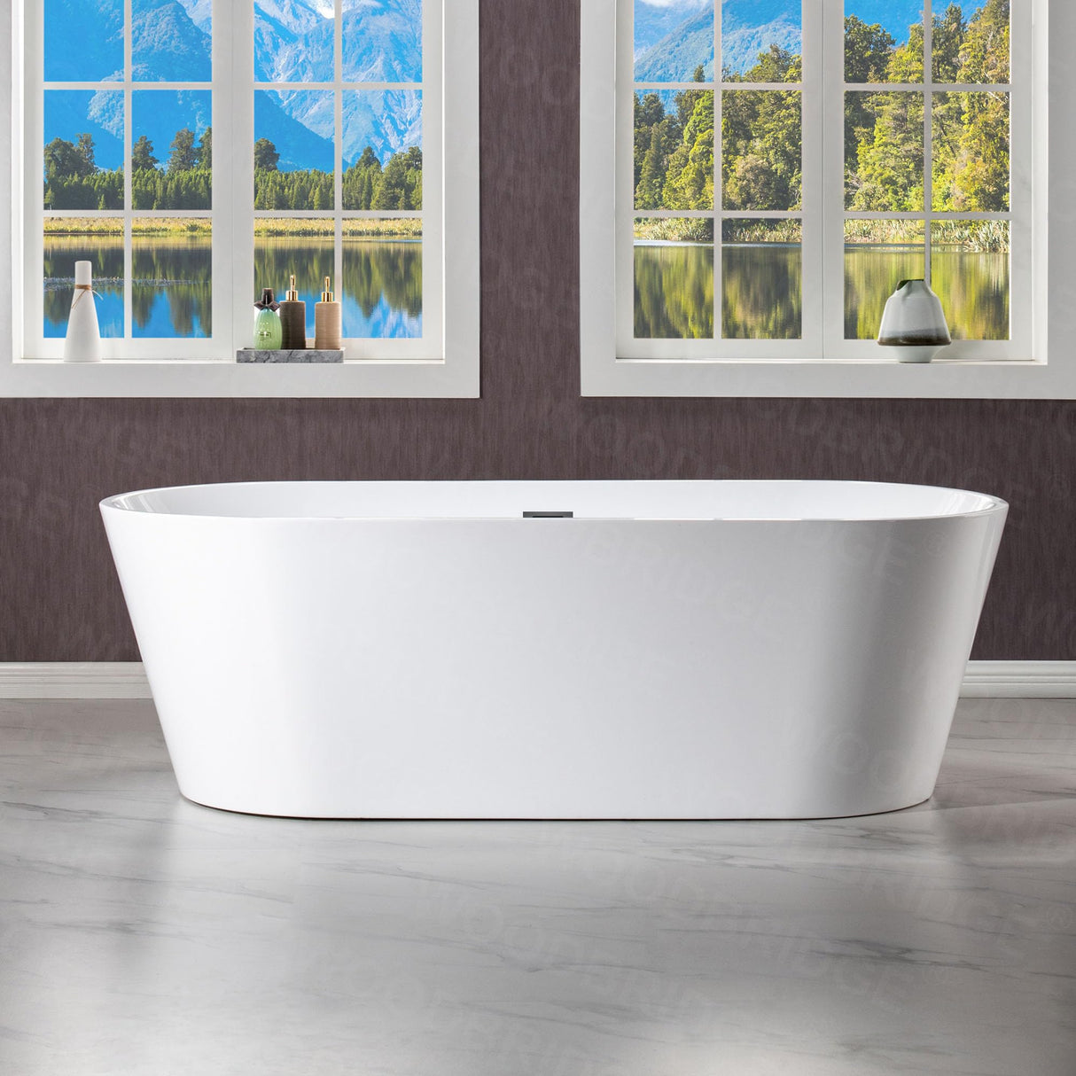 WOODBRIDGE 71" Acrylic Freestanding Bathtub Contemporary Soaking White Tub with Matte Black Overflow and Drain,White,B1701 MB WOODBRIDGE