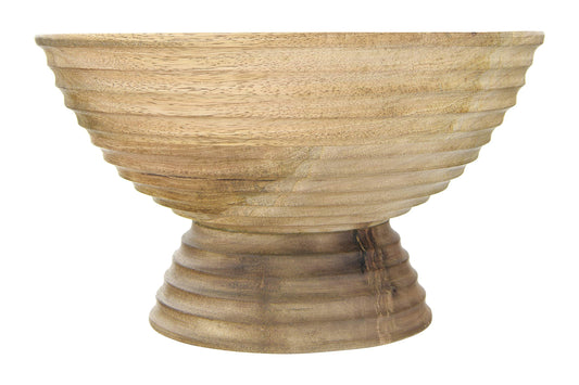 Creative Co-Op DF2440 Ridged Mango Wood Footed Bowl, Brown, 5 quarts, Large