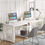 LITTLE TREE 78 Inch Home Office Desks for 2 Person, Extra Long Writing Workstation for Two Person Desk, Double Computer Gaming Table with Storage, White LITTLE TREE