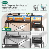 AODK Computer Desk, 48 Inch Gaming Desk with Led Lights & Power Outlet, Office Desk with Printer Storage Shelves, Reversible Desk with Monitor Shelf & Headphone Hook, Carbon Fiber Black AODK