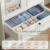 iPormis Wood Armoire Wardrobe Closet with Mirror Door and Drawer, 2 Doors Bedroom Storage Cabinet for Hanging Clothes, White iPormis