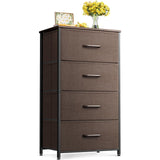 ODK Dresser for Bedroom with 4 Storage Drawers, Small Dresser Chest of Drawers Fabric Dresser with Sturdy Steel Frame, Dresser for Closet with Wood Top, Brown ODK