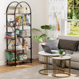 Arbuxzuy Arched Bookshelf 5 Tier Book Shelf, 31.5 Inch Width Industrial Arch Bookcase, Curved Tall Bookshelf with Open Shelves for Home Office, Living Room, Bedroom, Rustic Brown Arbuxzuy