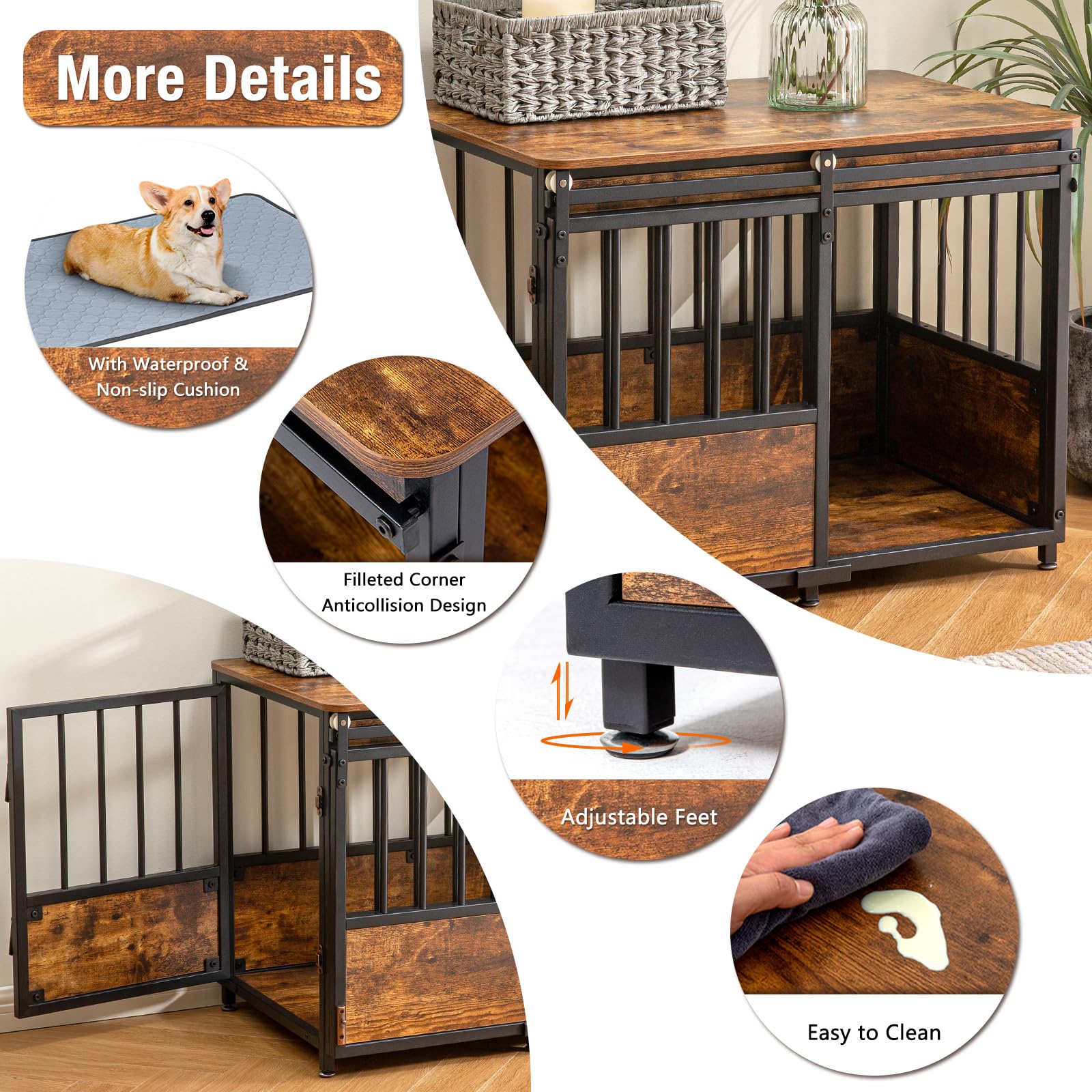 KOOPRO 32 Inch Dog Crate Furniture with Cushion for Large Medium Dogs, Wooden Heavy Duty Dog Kennel with Double Doors, Decorative Pet House Dog Cage Side End Table Indoor, Sliding Door Chew-R - WoodArtSupply