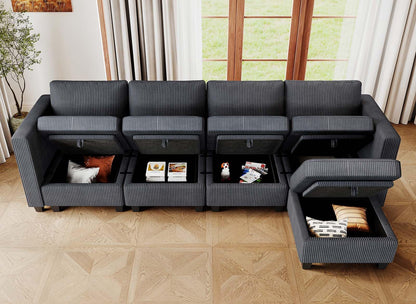 Belffin Modular Sectional Couch with Storage Ottoman L Shape Corduroy Sectional Sofa with Chaise Convertible Modern Sectional Sofa Couch Dark Grey