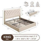 BRELTAM King Size Bed Frame with 4 Storage Drawers and Tufted Headboard Linen Upholstered Platform Bed Frame with Heavy Duty Wood Slats, No Box Spring Needed, Beige BRELTAM