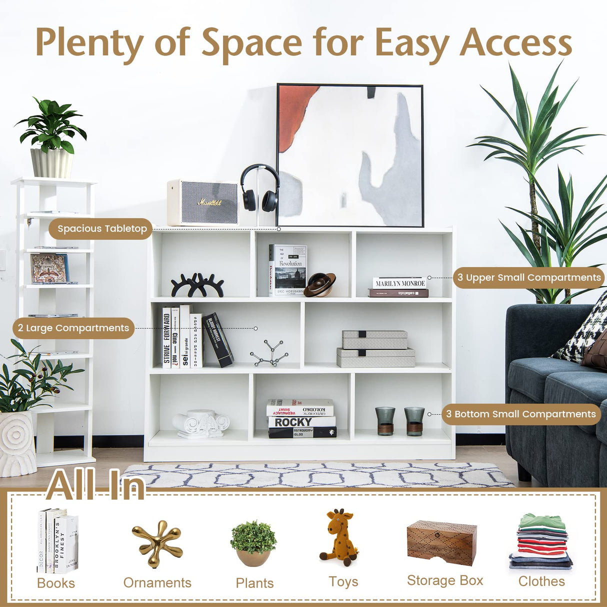 Tangkula 8-Cube 3-Tier Open Storage Bookcase in White - Modern Multipurpose Display for Home and Office Tangkula