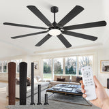 Fanbulous 72 Inch Ceiling Fans with Lights, Black Modern Ceiling Fan with Remote,Large Farmhouse Indoor & Outdoor Ceiling Fan with 8 Dual Finish Blades, Quiet DC Motor, Bright LED Light Fanbulous