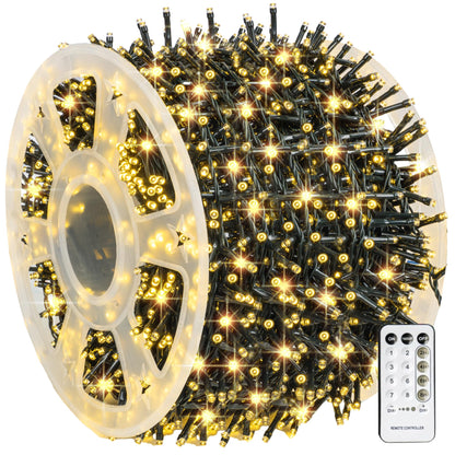 Dazzle Bright Outdoor Christmas String Lights, 1000 LED 328 FT Plug in Fairy Light with Remote Control 8 Modes & Timer, Waterproof Decoration for Home Garden Yard Xmas Wedding, Warm White