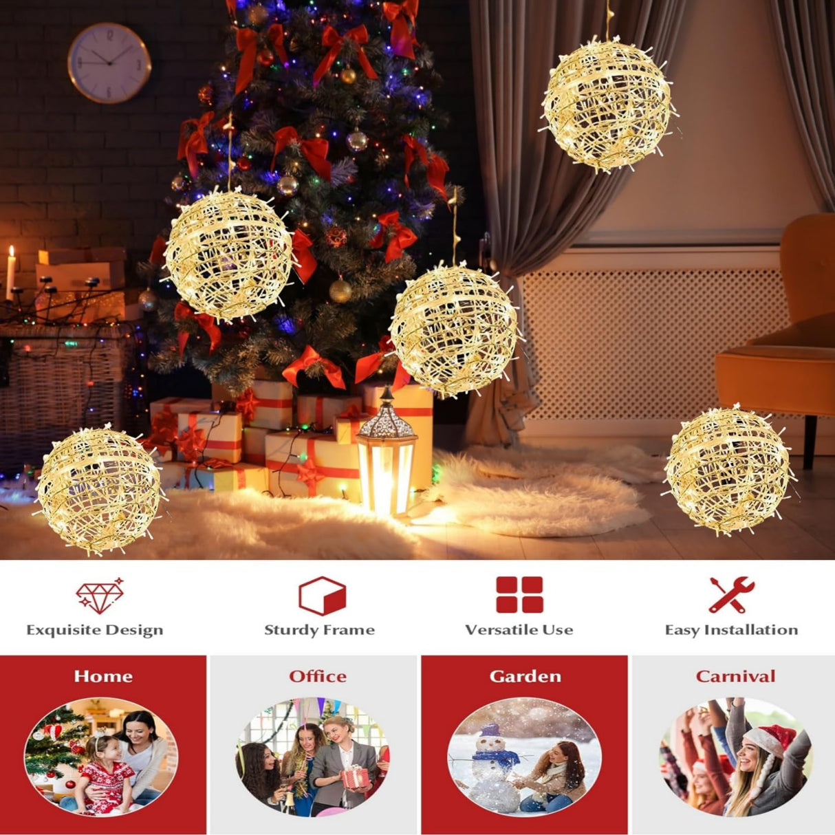 Outdoor Christmas Balls Lights 4 Pack Hanging 7.9" LED Garden Sphere Tree Lights 8 Modes Waterproof Glow Globe Lights with Memory Timer Plug for Party Yard Porch Eave Patio Xmas Decoration-Warm White SenLuKit