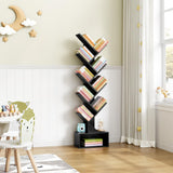 Hoctieon 9 Tier Tree Bookshelf, Tall Bookcase with Drawer, Wood Book Shelf, Modern Floor Standing Bookshelves, Book Organizer Shelves for Bedroom, Living Room, Home Office, Black Hoctieon