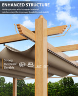 GarveeLife 10x13 Ft Outdoor Pergola with Retractable Canopy Upgraded Outdoor Aluminium Pergola, Faux Wood Grain Metal Patio Gazebo for Modern Backyard Deck for Porch, Awning, Grape Trellis, Khaki GarveeLife