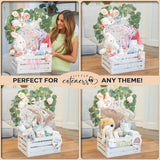 Wooden Baby Shower Crate Closet - Customizable Wooden Crate Box with Dual Rod System, Personalized Baby Shower Basket Alphabet Letters, Easy Assembly Baby Baskets for Baby Shower (Rustic White) Little Cuteness
