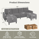 Sectional Couches for Living Room, 6-Seats Soft Linen Fabric Sectional Sofa with Storage Ottoman, Modern Convertible U/L Shaped Couch with Smart Charging Module/LED Light/Music Sync (Light Grey) BULAIMEIKEEY