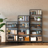 4NM No-Assembly 5 Tiers Folding Bookshelf Storage Shelves Vintage Bookcase Standing Racks Study Organizer Home Office (Rustic Brown) 4NM