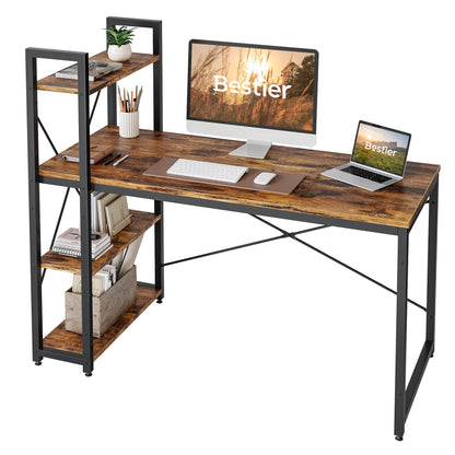 Bestier 55-Inch Rustic Brown Computer Desk with Reversible Shelves and Ample Storage - WoodArtSupply