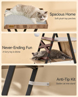 FourFurPets 72.4" Cat Tree, Modern Cat Tower for Indoor Cats, Multi-Level Cat Condo with Caves, Tall Cat Tree with Cat Scratching Board, Wooden Cat Tower with Large Perch, Removable Pads, Camel Brown FourFurPets