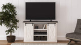 Signature Design by Ashley Dorrinson Farmhouse TV Stand Fits TVs up to 50" with Sliding Barn Doors and Storage Shelves, Whitewash & Gray Signature Design by Ashley
