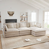 Modular Sectional Sofa, 111.53" L Shaped Chenille Comfy Sectional Couches for Living Room, 3-Seater Cloud Couches with Movable Ottomans, Flexible Combination Modern Deep Seat Sofa (Light Coffee) Ravy Concept