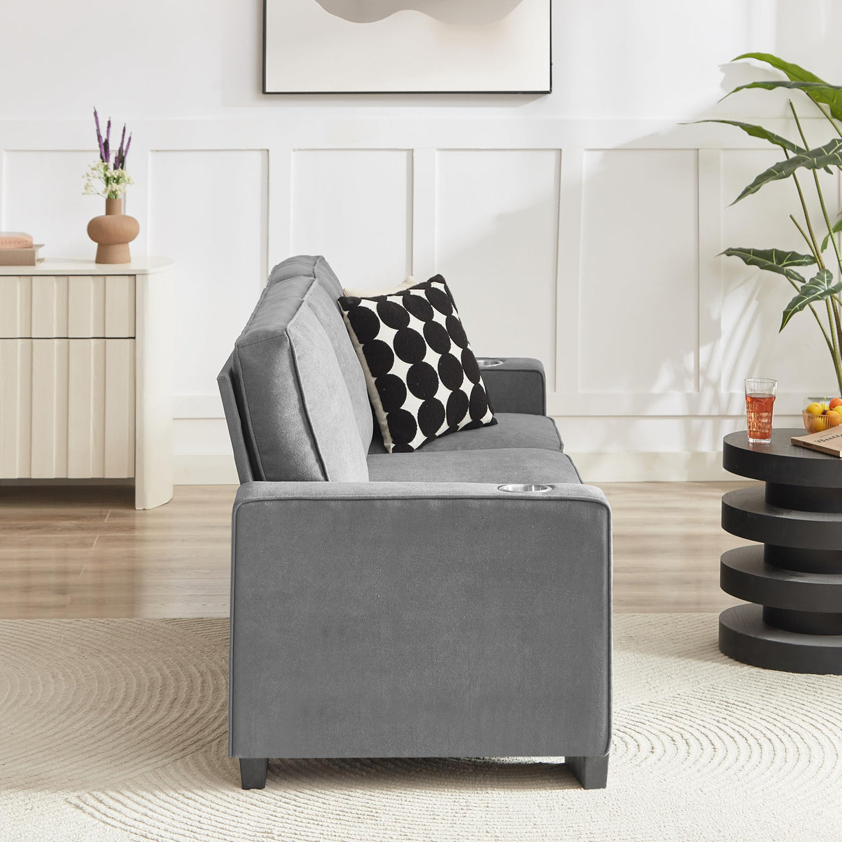 83.86" Couch Sofa with with Cup Holders & Extra Deep Seat, Modern Plush Corduroy Sofa Cloud Couch, Comfy Upholstered 3 Seater Sofa Bed Couches for Living Room, Apartment, Office, Light Grey SLEERWAY