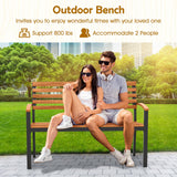 Giantex Outdoor Bench, Acacia Wood Patio Loveseat with Slatted Backrest & Seat, Armrests, Heavy Duty Metal Frame, 800 lbs Capacity, 2-Person Garden Bench for Lawn, Porch, Yard and Park Giantex