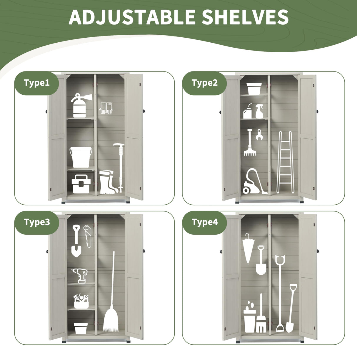 Outdoor Storage Shed with Floor & Adjustable Shelves, Wooden Garden Tool Cabinet Weatherproof, 71" Vertical Patio Organizer HABAU