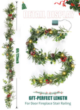 Brightown Pre-lit Christmas Garland with Lights, 6 Feet 20 LED Battery Operated Christmas Lights with Pine Cones, Berry, Eucalyptus Leaves, Indoor Christmas Decorations for Stairs, Fireplace, Door Brightown