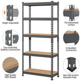 Topeakmart 2 PCS 5-Tier Utility Shelves, Metal Storage Shelves Garage Shelving Unit Adjustable Garage Storage Shelves Storage Racks Heavy Duty Shed Shelving - Dark Gray, 27.5 x 12 x 60 Inch Topeakmart