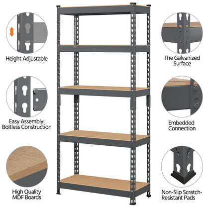 Topeakmart 2 PCS 5-Tier Utility Shelves, Metal Storage Shelves Garage Shelving Unit Adjustable Garage Storage Shelves Storage Racks Heavy Duty Shed Shelving - Dark Gray, 27.5 x 12 x 60 Inch