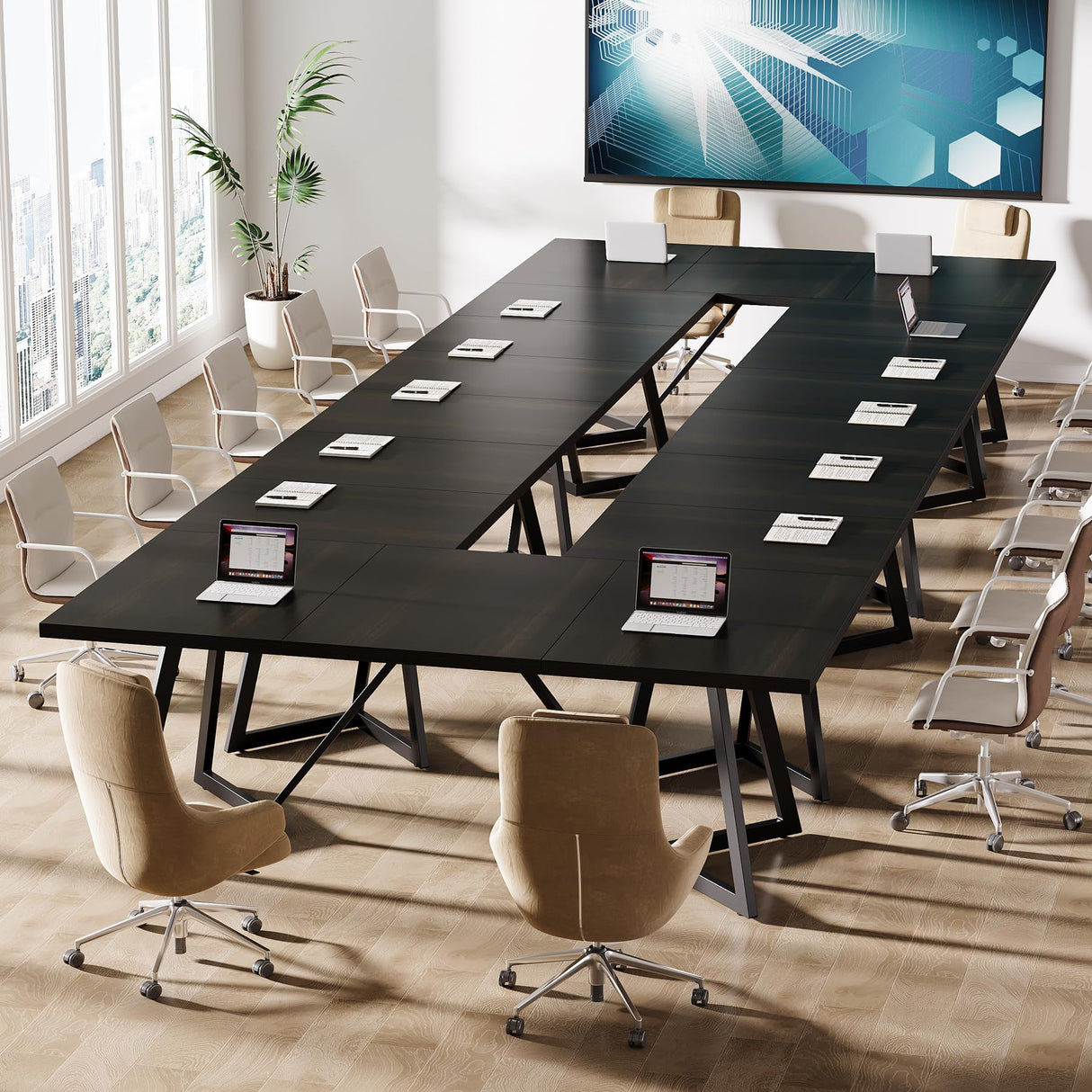 Tribesigns 70.86" Conference Table, Modern Black Meeting Table with Metal Frame, Rectangular Seminar Table Boardroom Desk for Office Meeting Conference Room Tribesigns
